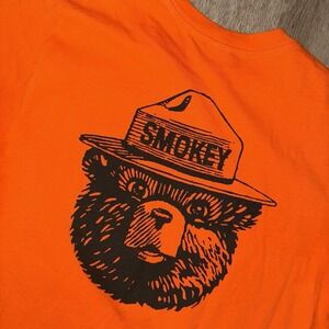 Filson Short Sleeve Pocket T Shirt Smokey Bear Men's Medium Flame Orange Cotton